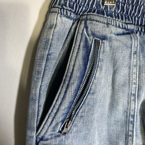 AERIE blue elastic waist pull on cotton blend denim shorts L - Picture 6 of 9